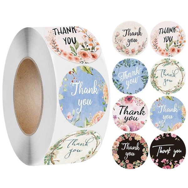 

roll "thank you" letters floral print label stickers craft per stationery adhesive sealing baking paper for k3na gift wrap