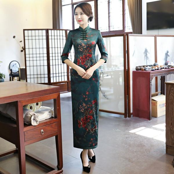 

ethnic clothing green flower women cheongsam elegant qipao slim long formal dress novelty chinese high split party plus size 3xl 4xl, Red