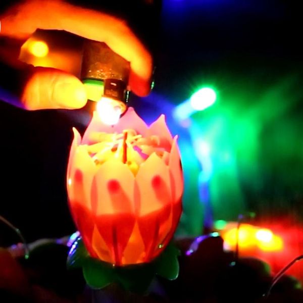 

party double lotus music candle flower blossom birthday cake flat rotating electronic for kids gift candles