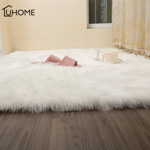 

2021luxury hairy carpets sheepskin plain fur skin fluffy bedroom faux mats washable artificial textile area square rugs home decor
