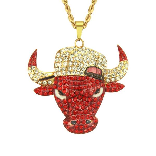 

pendant necklaces design necklace men hip angry bull gold pendants golden jewels red animal, Silver