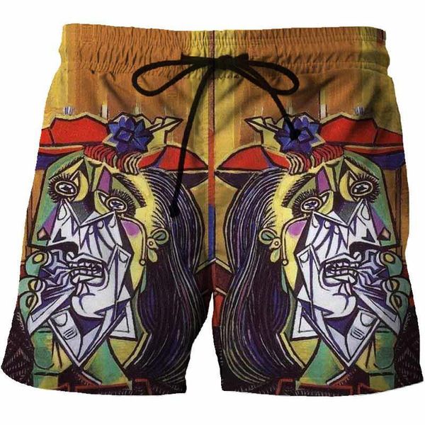 

men's shorts world famous painting 3d printing beach pants quick-drying streetwear casual, White;black