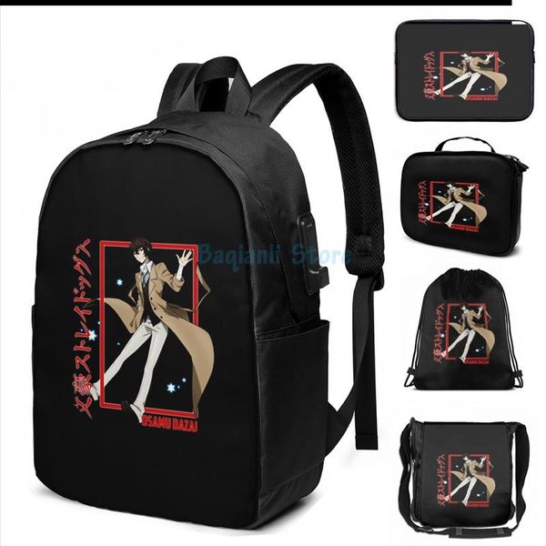 

graphic print osamu dazai no longer human bungo stray dogs usb charge backpack men school bags women bag travel laptop