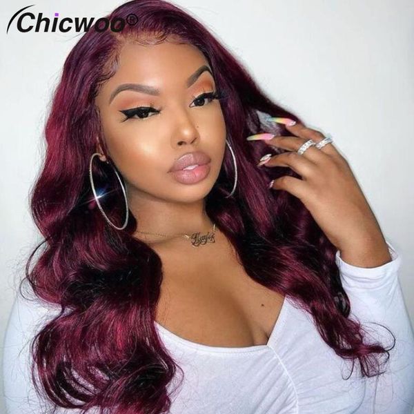 

lace wigs 99j burgundy front human hair for women red wine pre plucked body wave 180% density brazilian remy wig, Black;brown