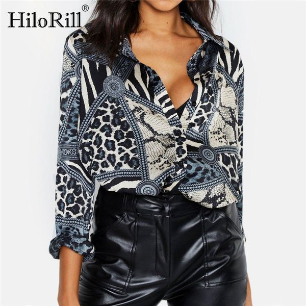 

blouse women leopard snake chain print vintage blouses casual office shirt plus size ladies blusas mujer 210508, White