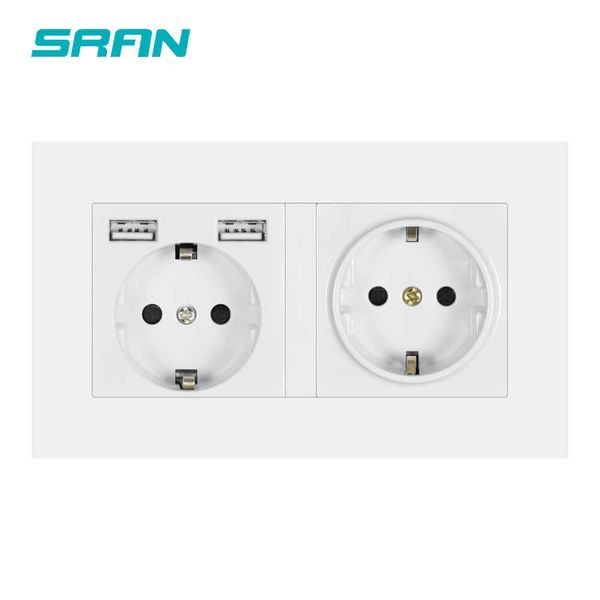 

sran eu 2gang power ,16a electrical plug grounded hide led indicator ,double with usb, 146*86mm pc wall socket