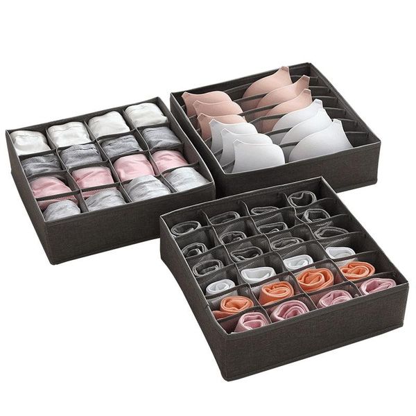 

storage drawers 3pcs washable underwear box foldable 7/16/24 grids bras socks drawer organizer multi-function home