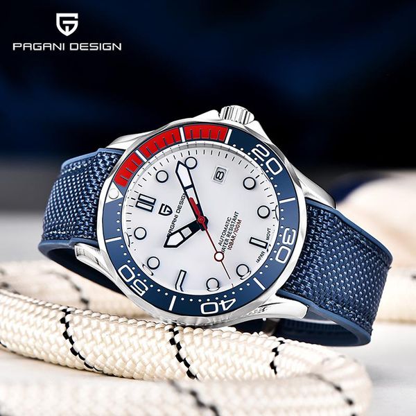 

wristwatches pagani design fashion casual men automatic watches nylon silicone strap mechanical japan nh35a waterproof 100m, Slivery;brown