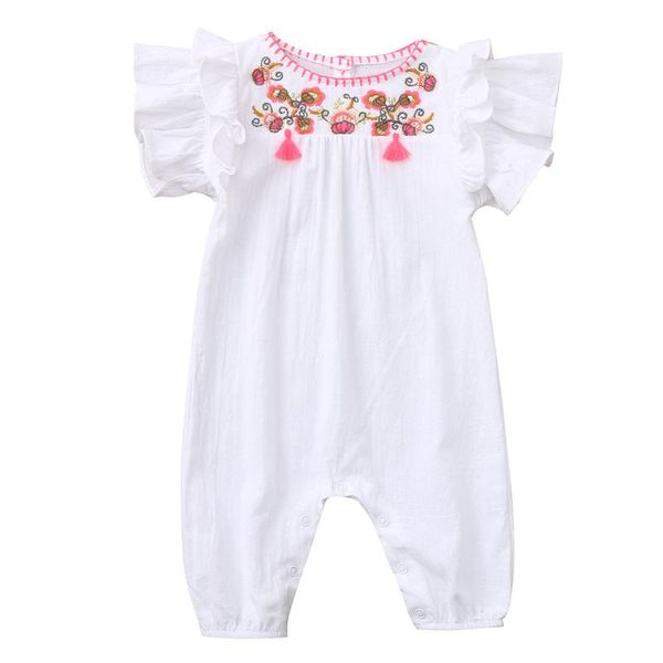 

jumpsuits embroidered flowers romper born infant baby girls color solid embroidery sleeveless bodysuit outfits salopettes, Blue