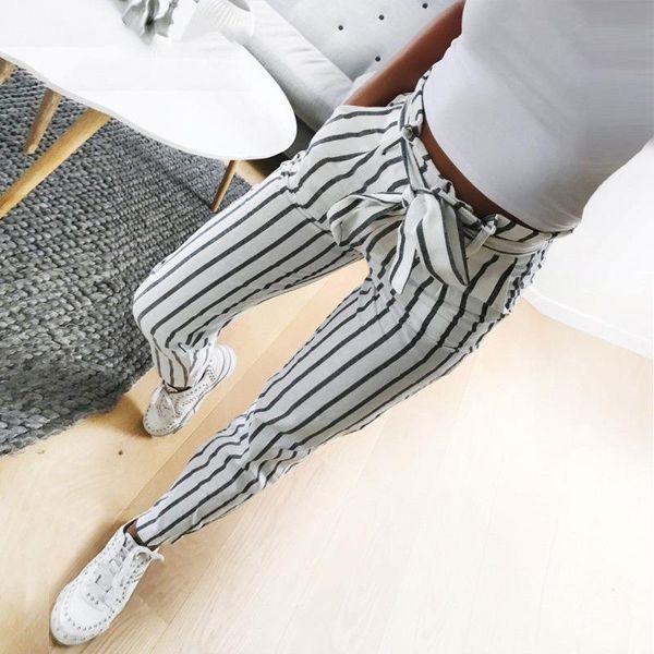 

women's pants & capris european style striped elastic waist long woman fashion spring autumn drawstring casual pencil female, Black;white