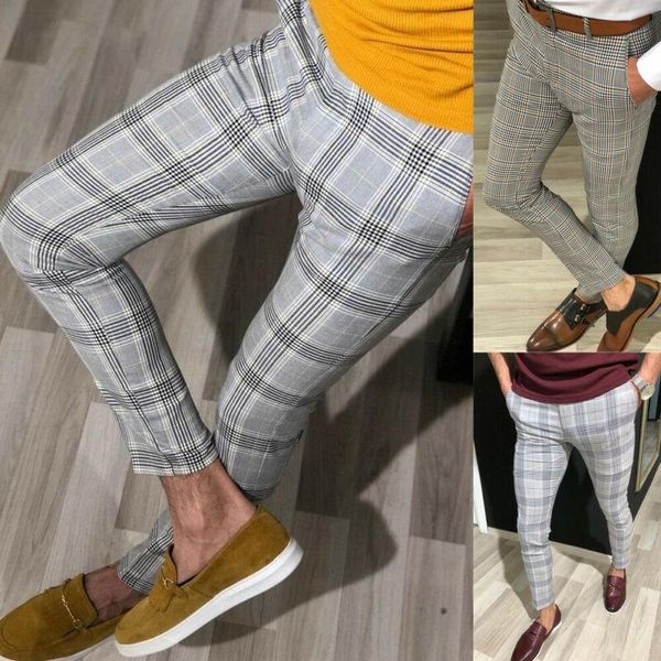 

men's pants mens plaid british slim fit men plus size casual formal skinny business stretch slacks trousers for m-3xl, Black