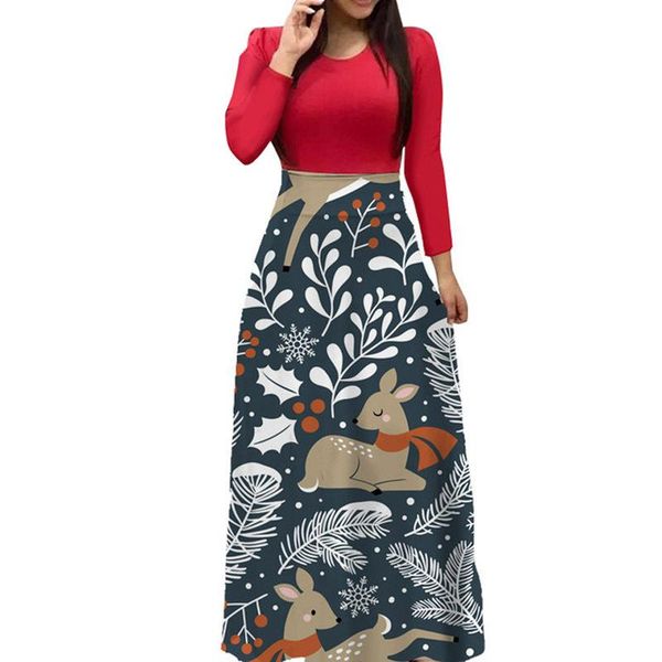 

casual dresses year autumn winter women's dress boards of large sizes bohemian long sleeve maxi christmas floral high waist vintage, Black;gray
