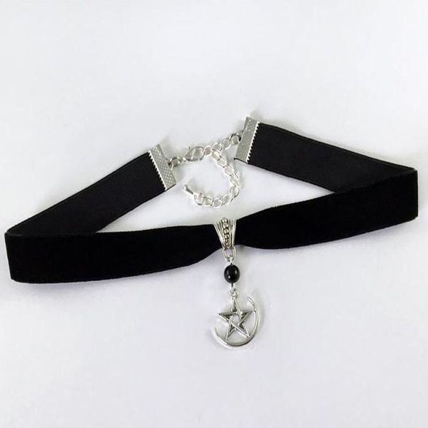 

pendant necklaces gothic black velvet heart ring choker, dragon choker moon, Silver