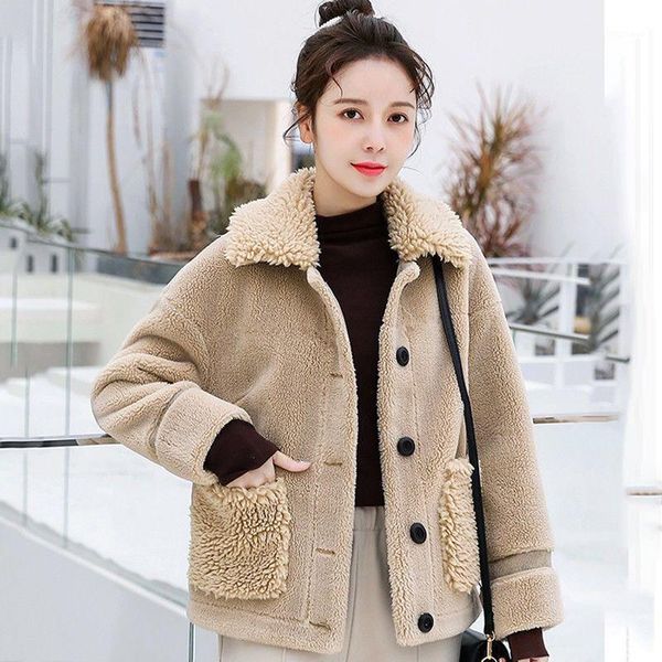 

women's jackets fleece jacket women casual pockets solid single breasted turn-down collar female fall fashion streetwear, Black;brown