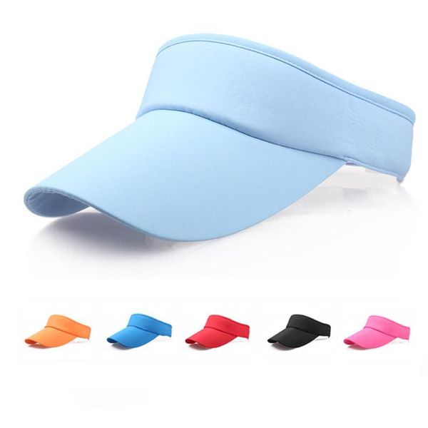 

wide brim hats summer solid color tennis cap men women adjustable sun sports visor hat outdoor anti-ultraviolet elastic hollow top, Blue;gray