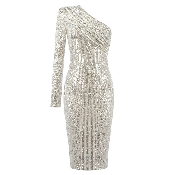 

sequin elegant women dress summer spring long sleeve ladies clothes bodycon party 210515, Black;gray