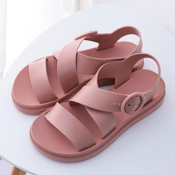 

sandals fashion gladiator open lace buckle soft jelly female casual summer flat platform for girls beach shoes epag, Black