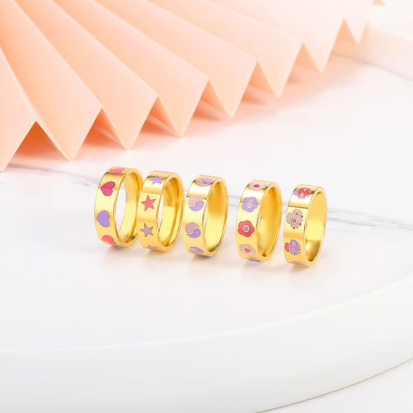 

wedding rings punk cute dripping oil ring heart star flower for women party original fine jewelry gift bff, Slivery;golden