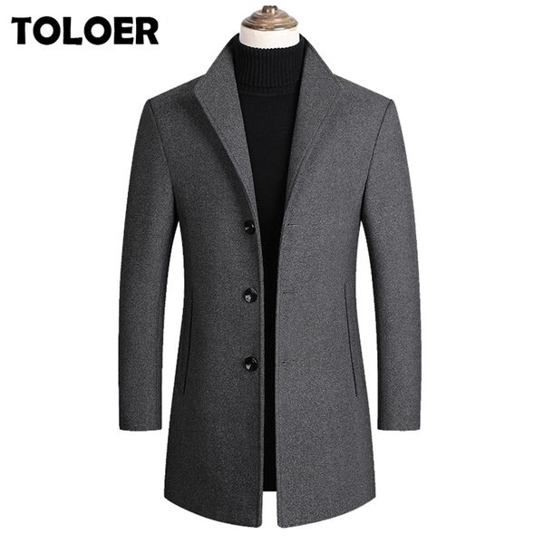 

winter wool jacket mens high-quality coat casual slim solid blends male long cotton collar luxurious trench men 211217, Black;brown