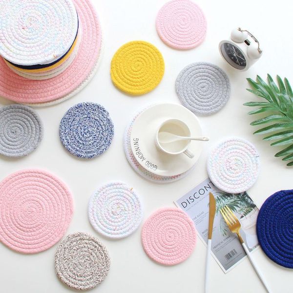 

mats & pads handmade cotton rope placemat hand woven table napkin tableware drink cup insulation pad kitchen dinner home decor