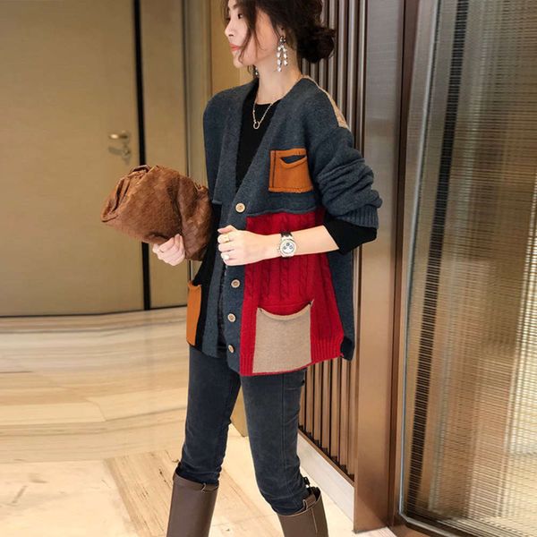 

cardigan knitted sweater coat loose spring and autumn wear, White;black