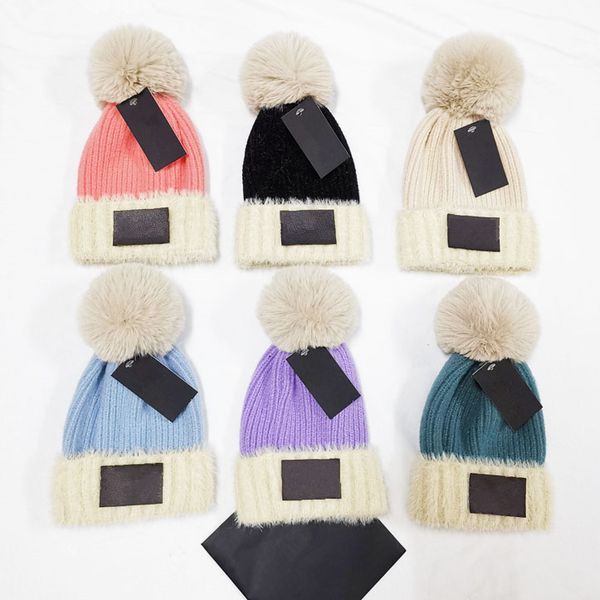 Solid Color Designer Fur Pom Poms Kid chapéu de inverno Chapéus para Mulheres Caps Gorros Cap malha bebê 1-12 Anos