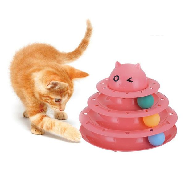 

plastic three levels tower tracks disc cat toy amusement shelf play station round track turntable toys