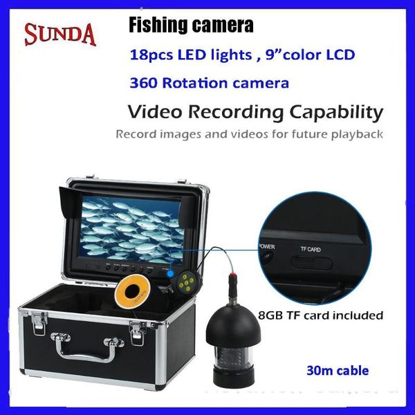 

cameras fishing camera with dvr video recording 360 degree rotation panning 18pcs led lights waterproof ip68 9inch lcd 30m