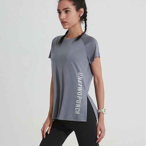 

yoga outfit 2021 summer side fork opening sports t shirt women loose running fitness clothes quick-drying short sleeve t-shirts