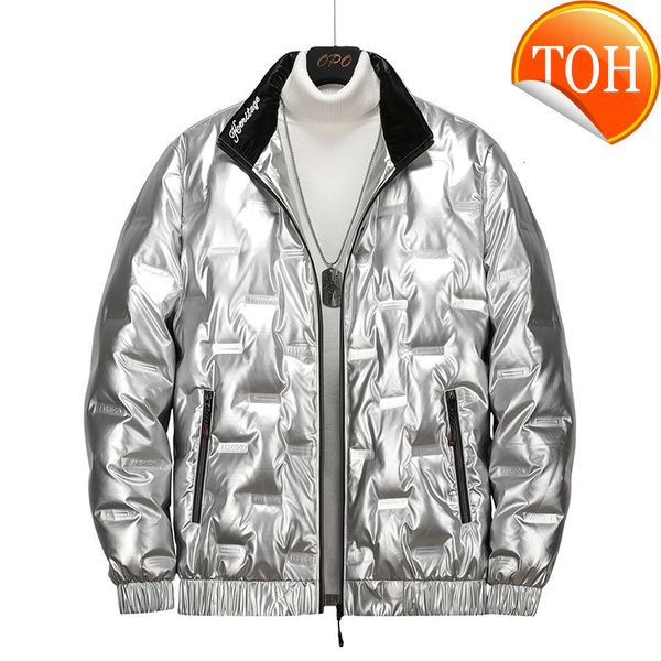 

plus size 6xl 7xl vrokino 8xl men's shiny down jacket short classic warm stand collar silver white duck, Black