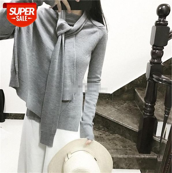 

ribbon two-color lace-up sweater shawl cloak-style slimming base #ap6q, Black