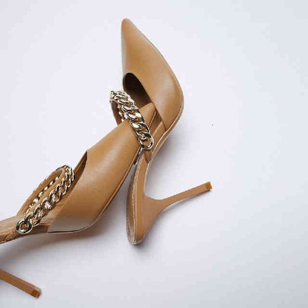 

dress shoes new women's chain belt mules brown stiletto elegant pointed toe mary janes for female plus size black 319q