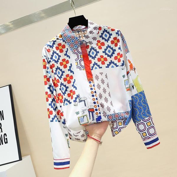 

blouse women long sleeve leisure shirt 2021 vintage print casual blouses turn down collar ladies office blusas plus size xxl women's &, White