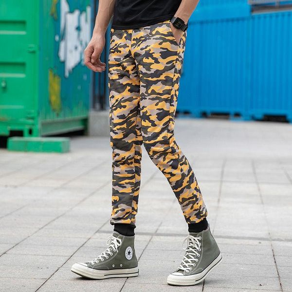 

spring fashion mens camouflage pants korean style skinny fit hip hop streetwear joggers cuffed trousers for male men's, Black