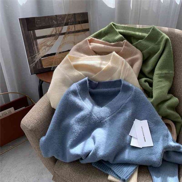 

winter autumn oversized knitted cashmere sweater women v-neck basic thicken pullovers female knit jumpers top, White;black