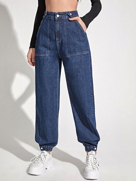 

high waist solid jogger jeans m5zf#, Blue