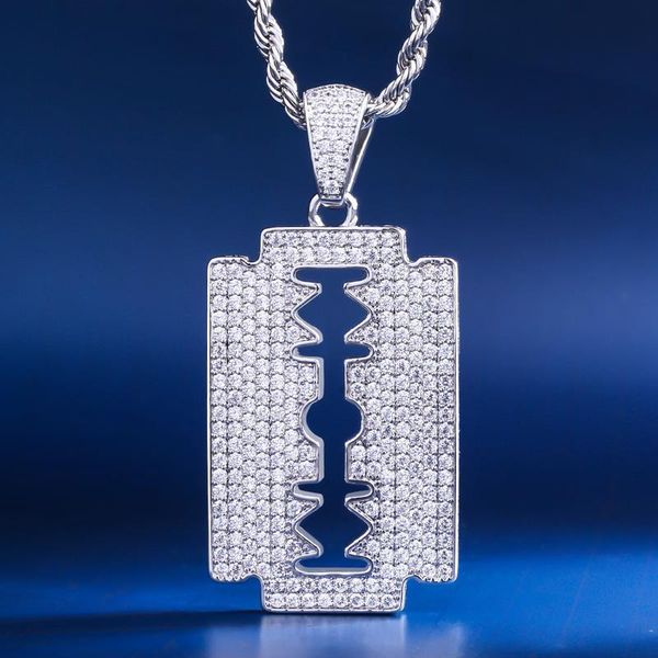 

pendant necklaces dnschic white gold iced out double-edged razor blade hip hop necklace jewelry for men women high quality, Silver