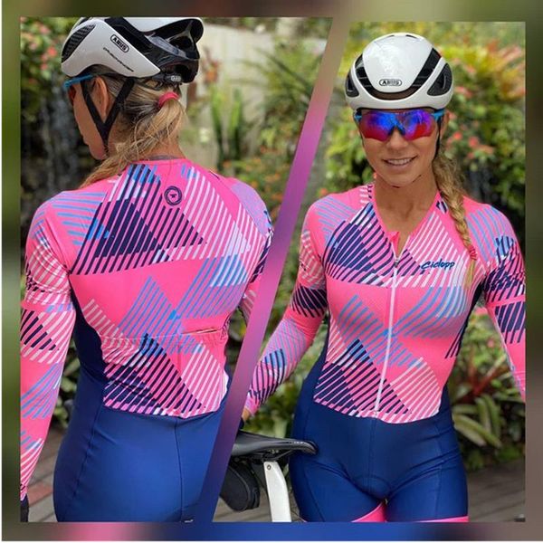 

racing sets 2021 triathlon long sleeve womens cycling jersey skinsuit bicycle ropa ciclismo jumpsuit little female cyclist clothing, Black;blue