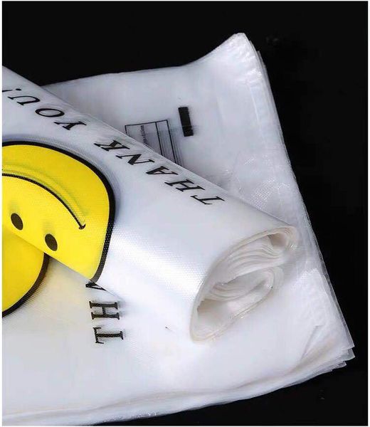 

gift wrap 50pcs/pack 3 sizes carry out bags smile bag retail supermarket grocery shopping plastic with handle food packaging