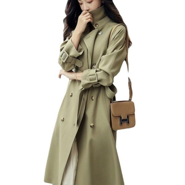

women's trench coats autumn windbreaker medium and long british style 2021 small korean loose temperament design coat, Tan;black