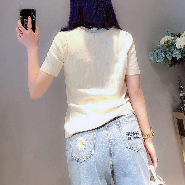 

fashion design women short sleeve vintage knitting 2021 spring summer cartoon elephant print t-shirt b-068, White