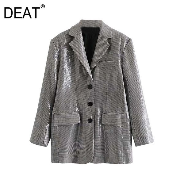 

[deat] spring autumn fashion sequins v-neck single-breasted solid color long sleeve personality women blazer 13c258 210527, White;black
