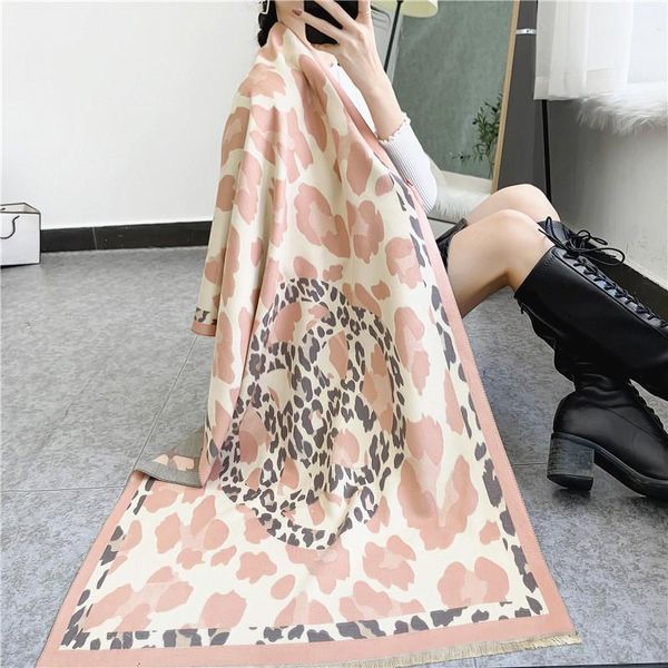 

scarves designer women's autumn winter thick leopard female scarf warm knitted women luxury cashmere shawls fashion accessories, Blue;gray