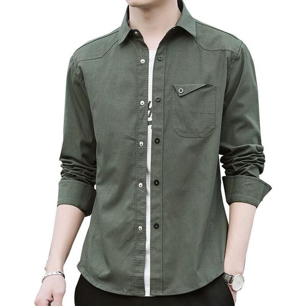 

men's casual shirts 2021 autumn fashion cotton long sleeve shirt solid slim fit male social business white black dress