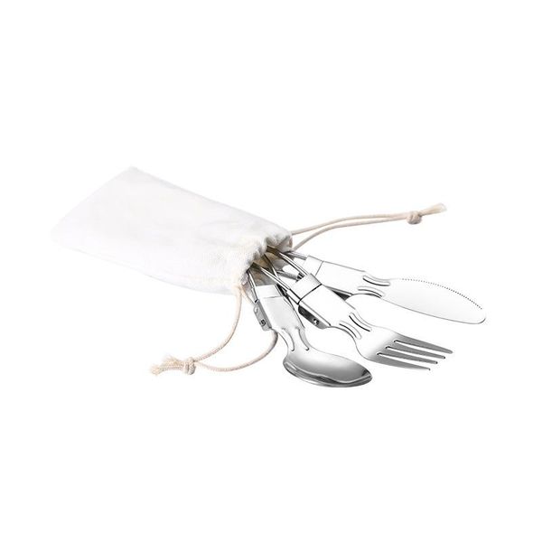 

dinnerware sets stainless steel folding tableware outdoor camping travel portable durable multi-function three-piece