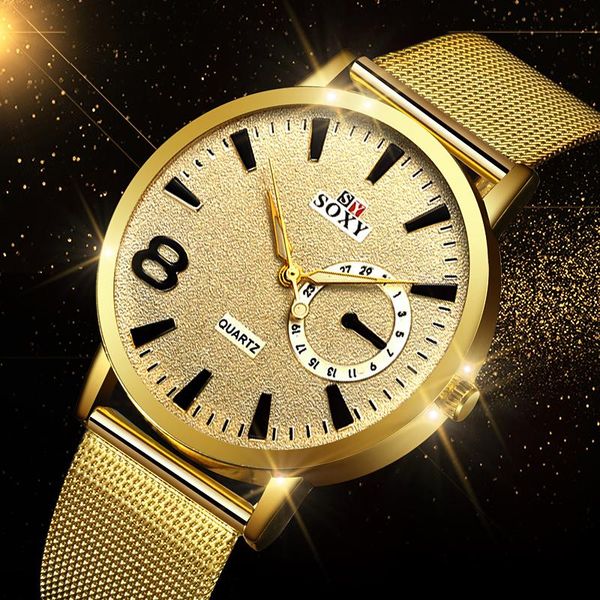 

wristwatches watches men fashion sport stainless steel case band watch quartz business wristwatch relojes para mesh saati relogio, Slivery;brown