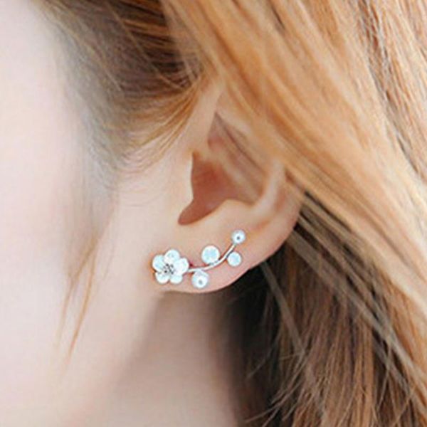 

modern fabala flower pearl earrings branch ear stud cute simple, Golden;silver