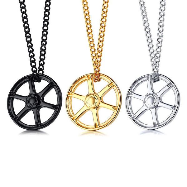 

pendant necklaces hip hop gold black color stainless steel tire necklace for men fashion jewelry accessories drop, Silver