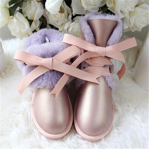 

boots 2021 waterproof lace up winter snow real sheepskin wool woman genuine women shoes, Black