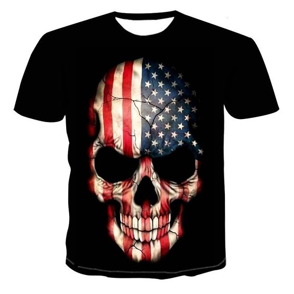 

men's t-shirts men fashion funny cool 3d print american flag skull harajuku tees plus size casual t shirt 100-6xl, White;black